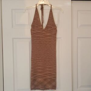 Wild Fable Tan Ribbed Stretch Knit Halter Dress Size S